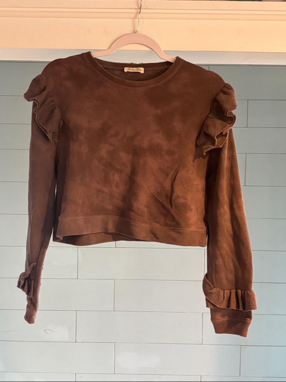 LoveShackFancy Corrine Brown Ruffle Sweatshirt